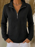 Women's Quarter Zip Textured Funnel Neck Top