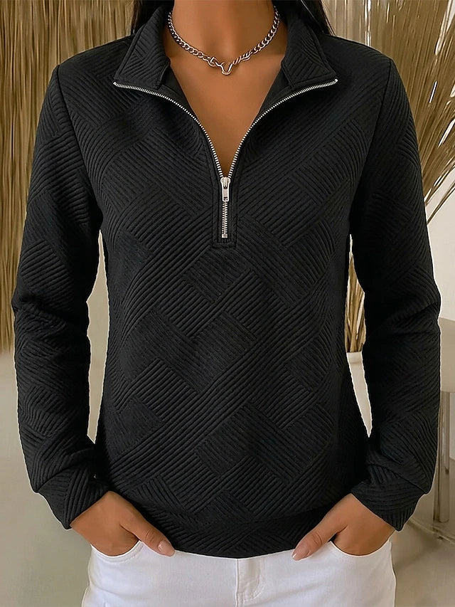 Women's Quarter Zip Textured Funnel Neck Top