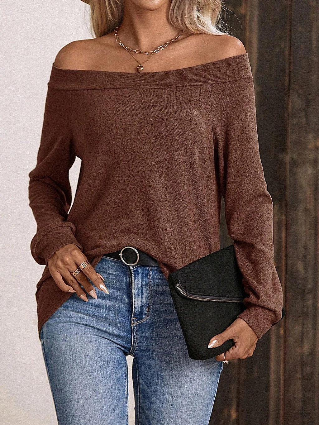 Women's Off Shoulder Dipped Hem Knit Top