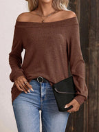 Women's Off Shoulder Dipped Hem Knit Top
