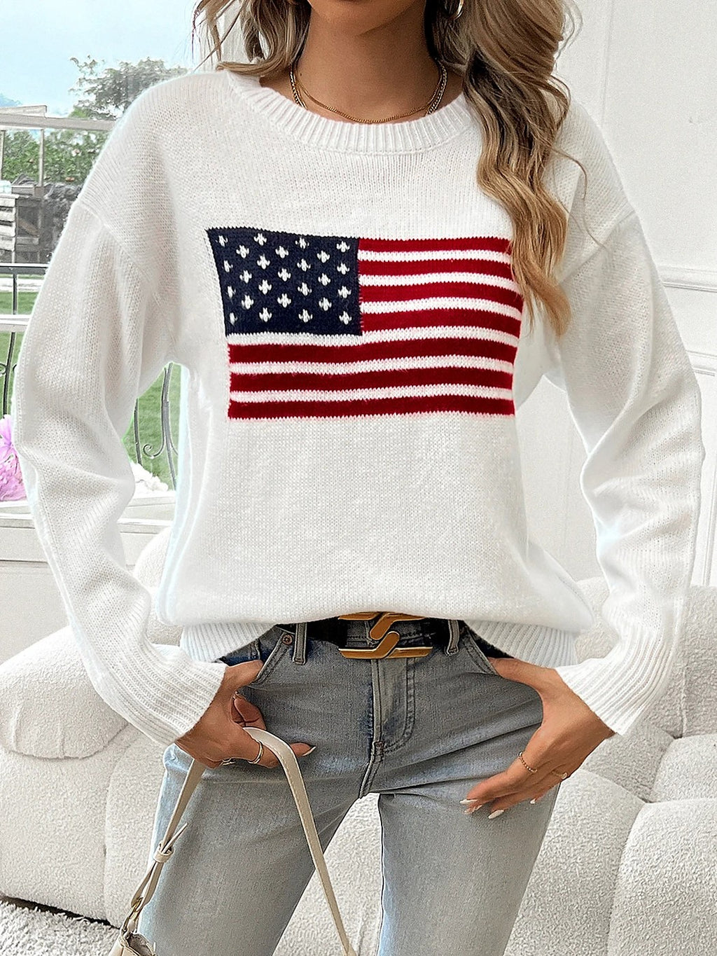 Women's Intarsia Flag Motif Relaxed Knit Jumper