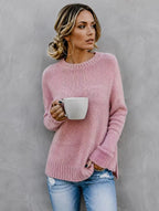 Women's Ribbed Trim Side Split Knitted Jumper