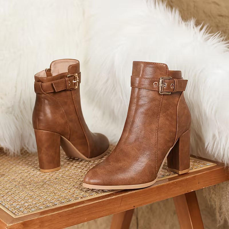 Women's Block Heel Buckle Strap Ankle Boots