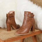 Women's Block Heel Buckle Strap Ankle Boots
