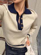 Women's Colour Block Polo Neck Top