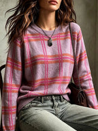 Women's Loose Fit Brushed Check Knit Jumper