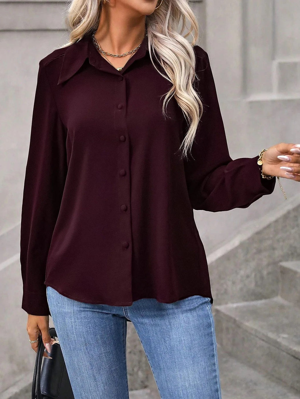 Women's Relaxed Fit Button Through Crepe Shirt
