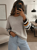 Women's Contrast Stripe Cuff Round Neck Jumper