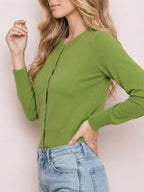 Women's Cropped Ribbed Knit Cardigan with Buttons