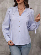 Women's Striped Poplin Tie Neck Blouse