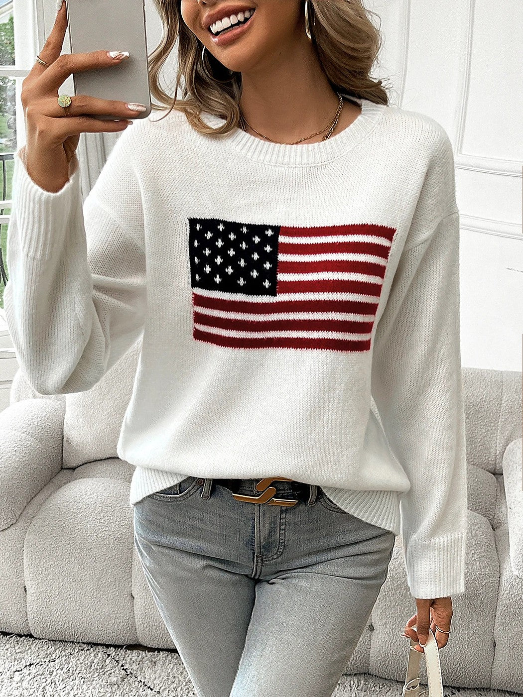 Women's Intarsia Flag Motif Relaxed Knit Jumper