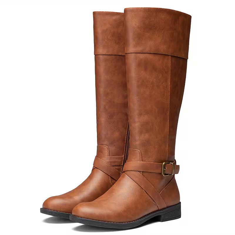 Women's Low Heel Buckle Riding Boots