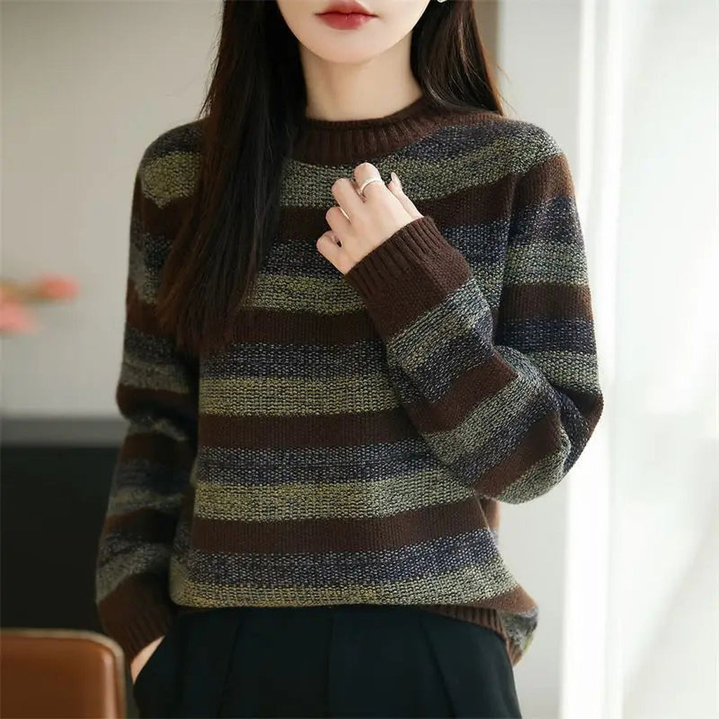 Women's Slouchy Textured Stripe Knitted Autumn Jumper