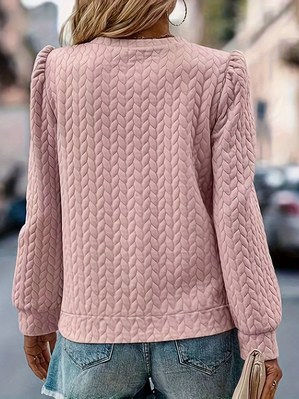Women's Puff Sleeve Round Neck Sweatshirt
