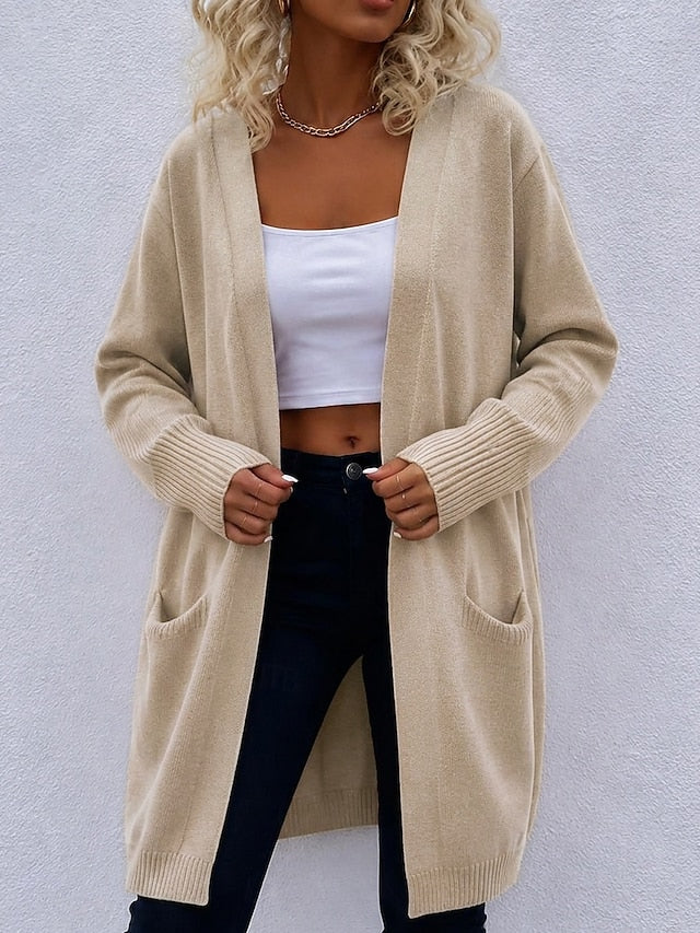 Women's Ribbed Knit Cardigan with Side Pockets