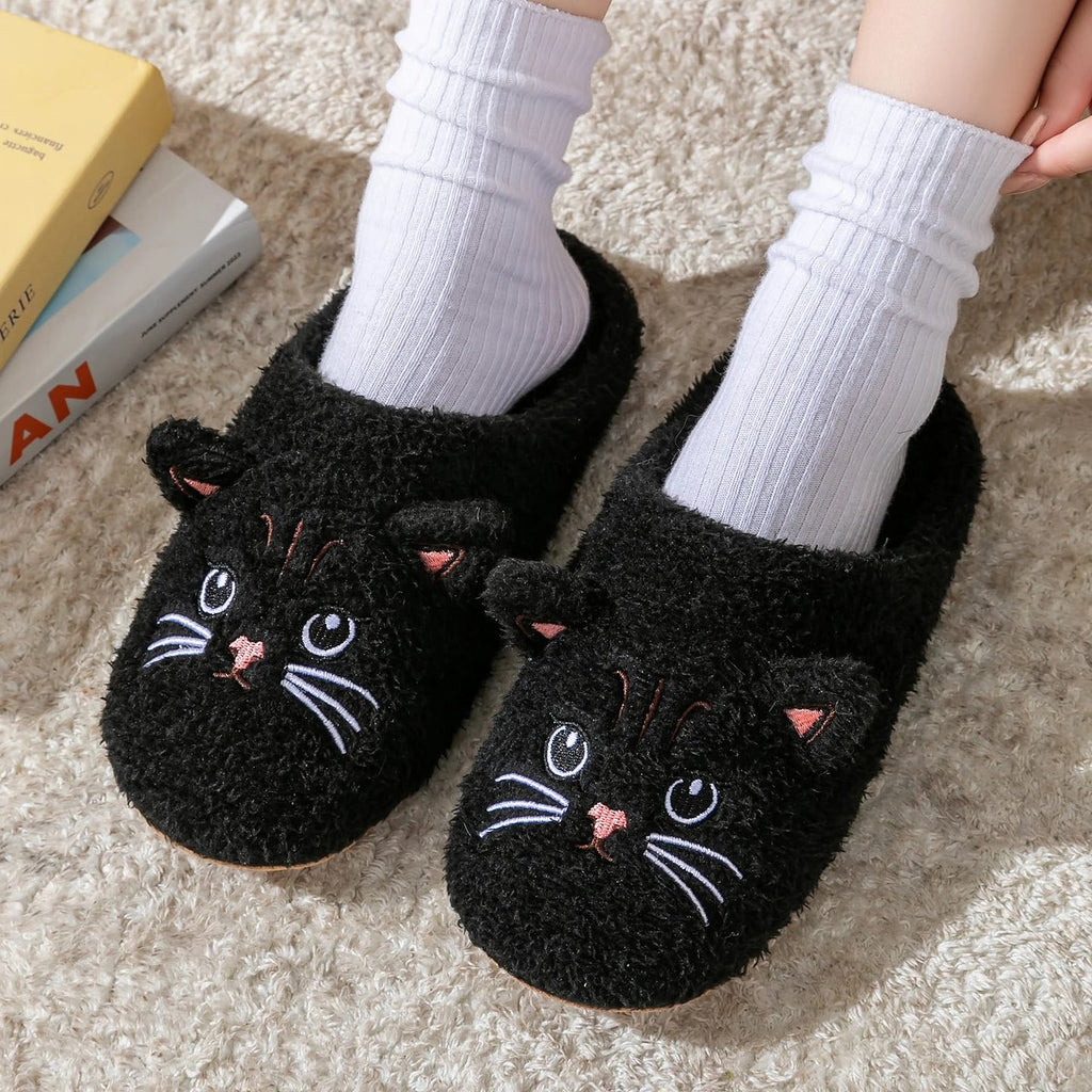 Women's Cat Face Faux Fur Slippers