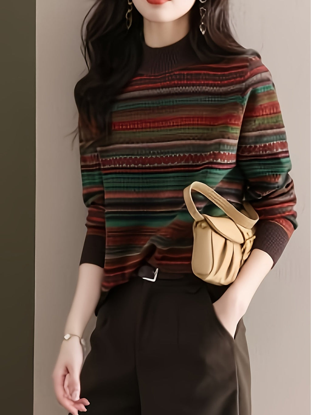 Women's Half Roll Neck Patterned Jumper