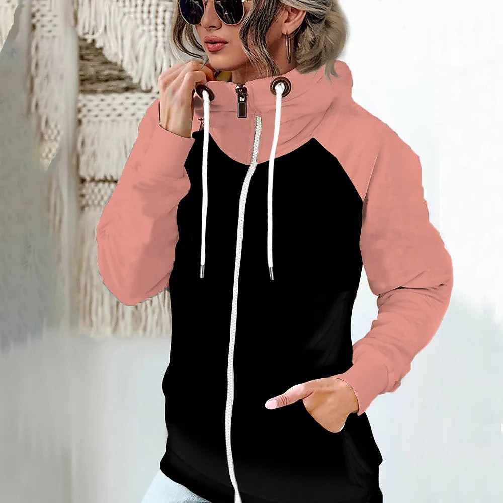 Women's Contrast Raglan Sleeve Zip Through Hoodie