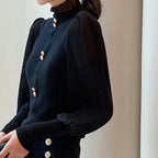 Women's Frill High Neck Pleated Sleeve Blouse