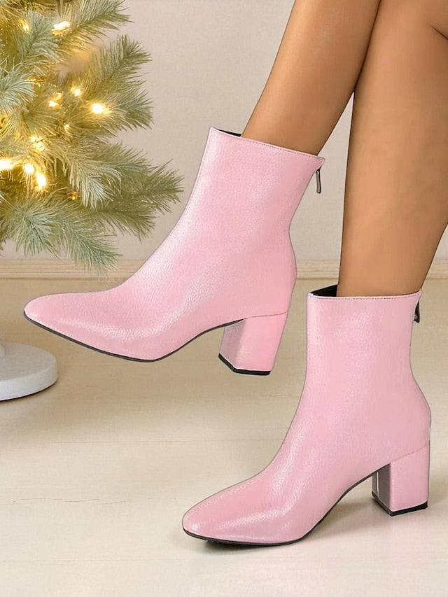 Women's Faux Leather Chunky Heel Boots