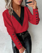 Women's V Neck Button Front Blouse
