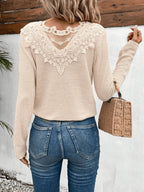 Women's Lace Panel Round Neck Top