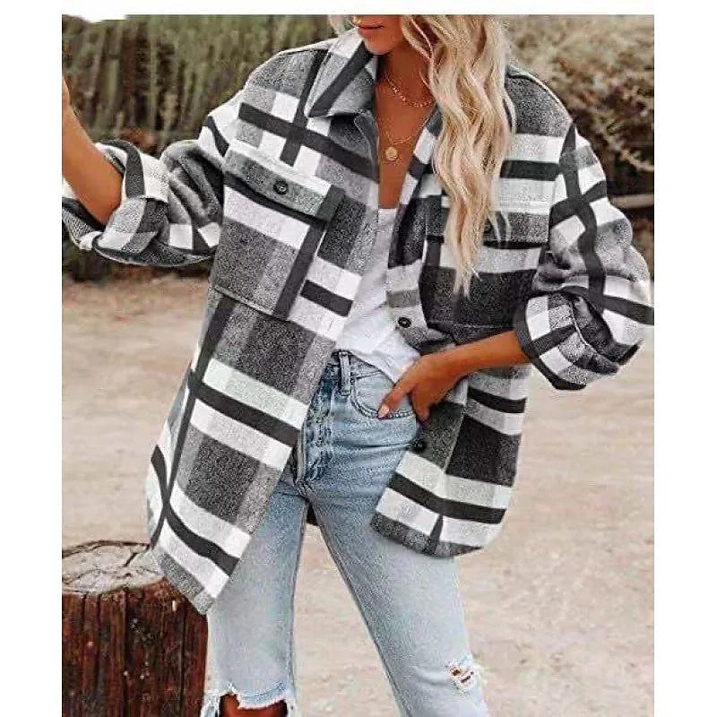 Women's Check brushed knit Shacket Overshirt
