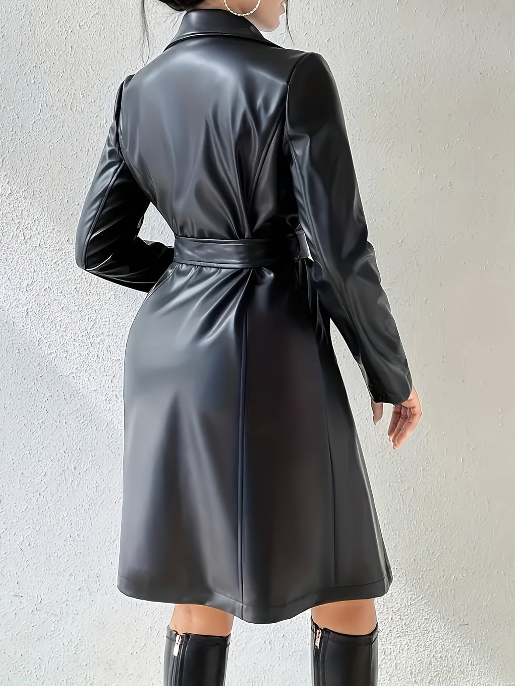 Women's Belted Longline Faux Leather Trench