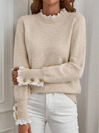 Women's Lace Trim Round Neck Jumper