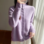 Women's Fluffy Knit High Neck Button Cardigan