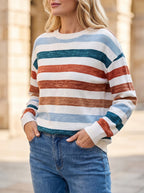 Women's Fine Knit Stripe Crew Neck Top