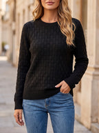 Women's Textured Crew Neck Autumn Knit Top