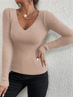 Women's Deep V Neck Fitted Rib Top