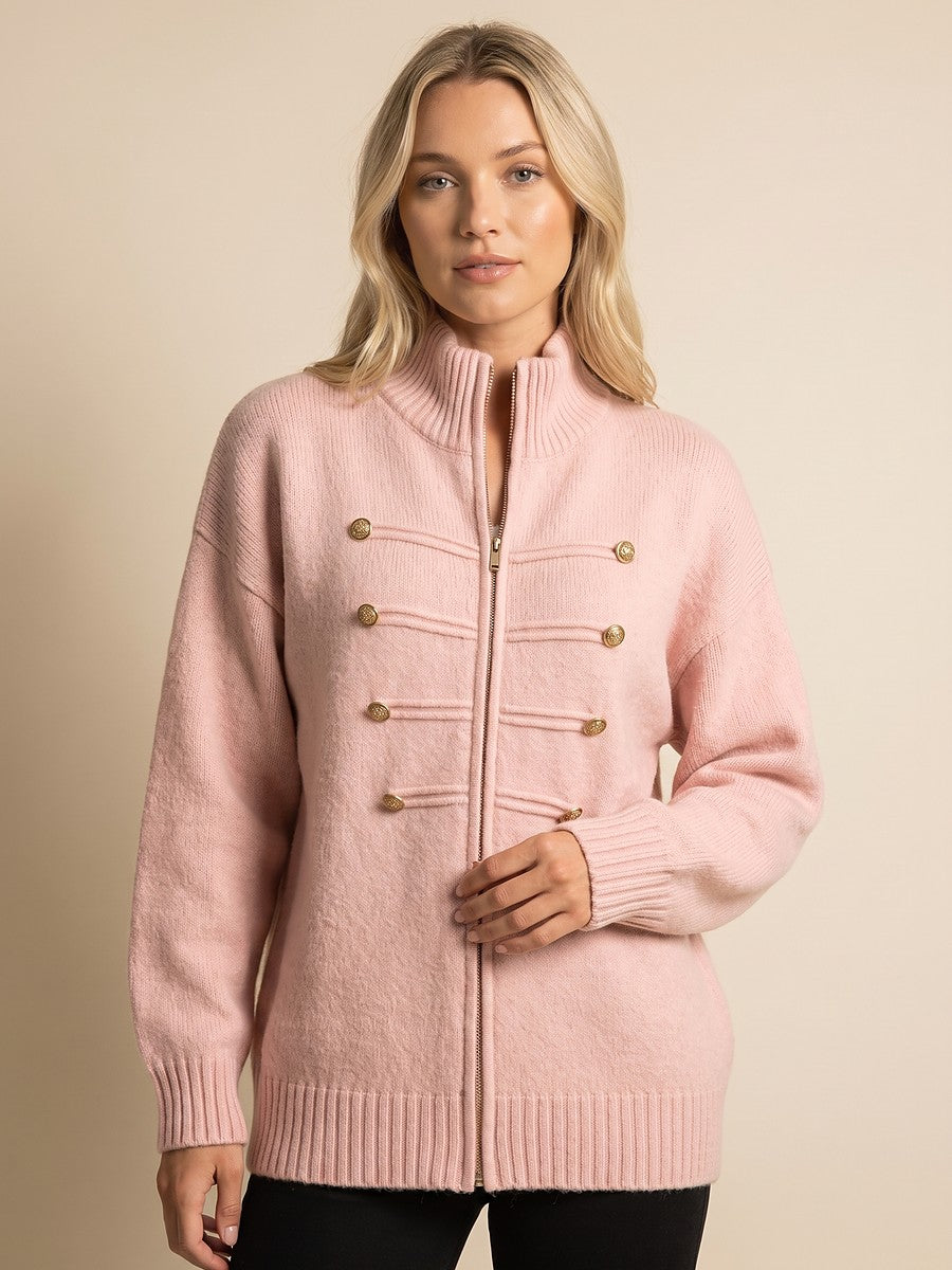 Women's Zip Front Button Detail Cardigan