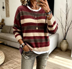 Women's Speckled Stripe Crew Neck Knitted Jumper