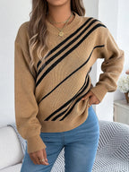 Women's Stripe Puff Sleeve Knitted Winter Jumper