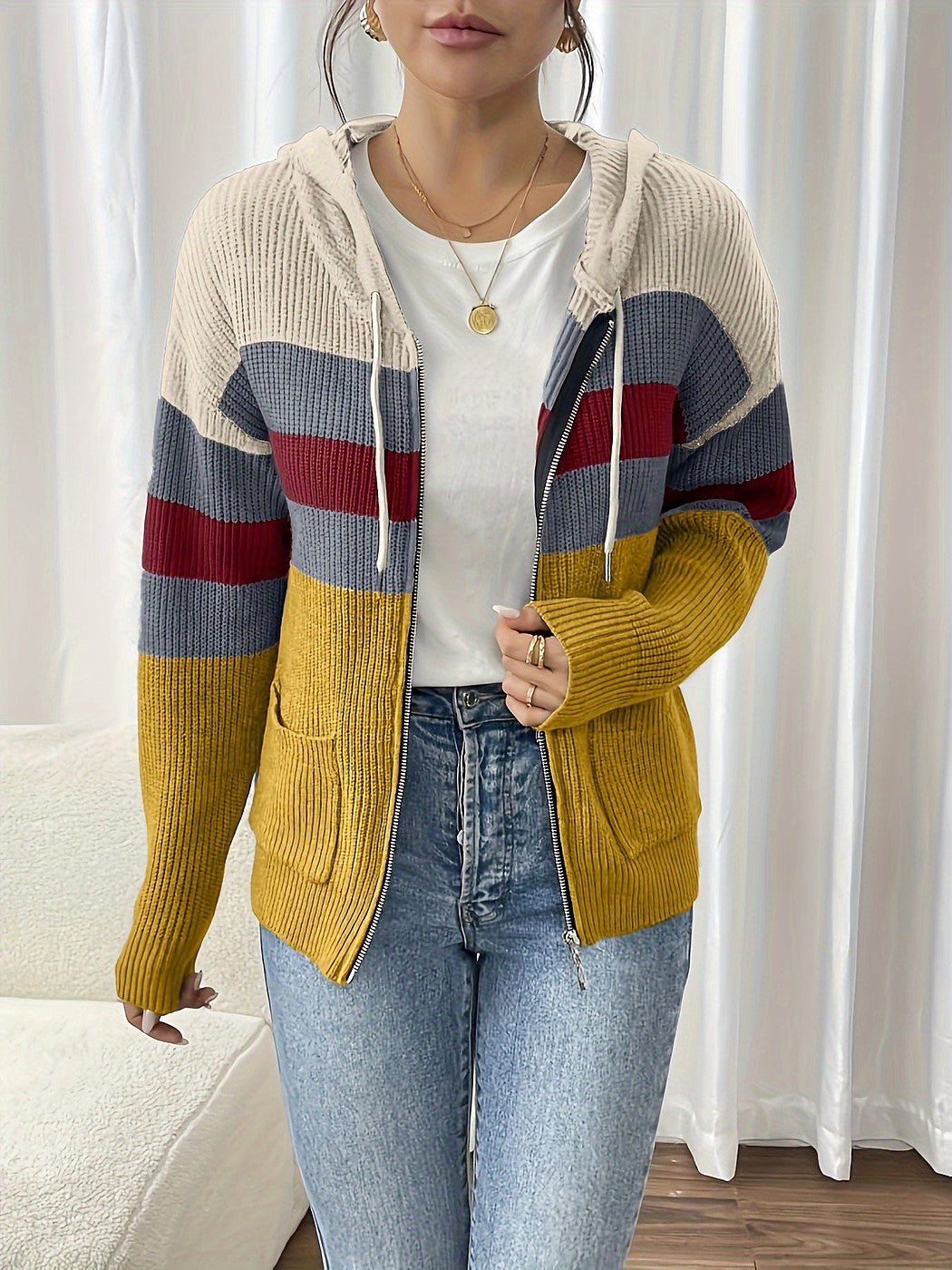 Women's Hooded Zip Through Winter Cardigan