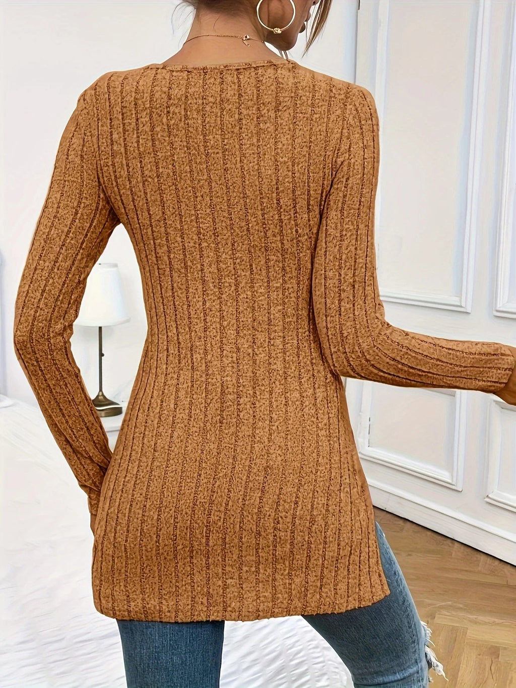 Women's Striped Ribbed V Neck Top