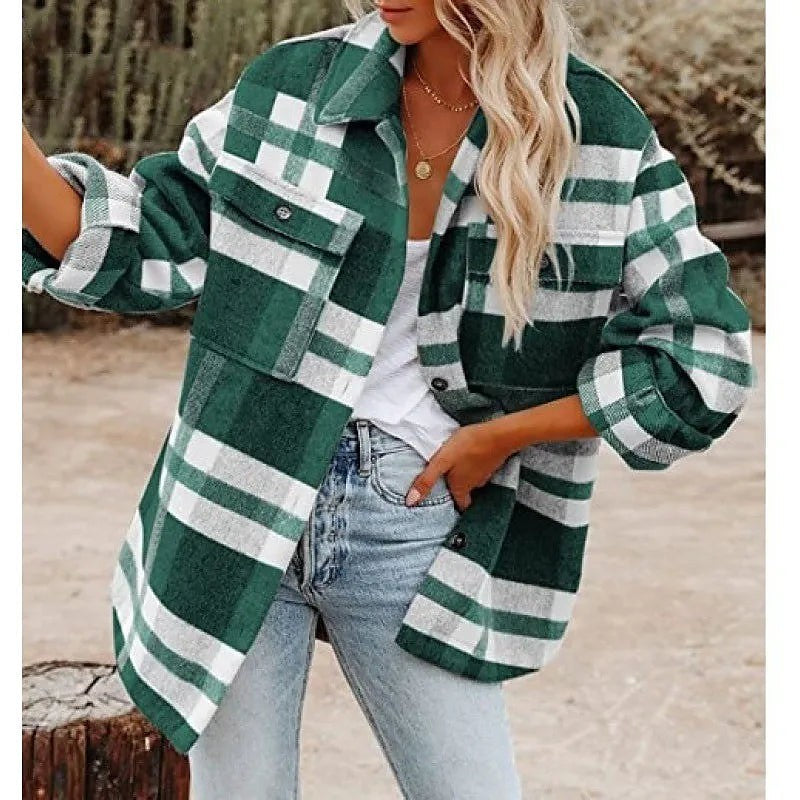 Women's Check brushed knit Shacket Overshirt