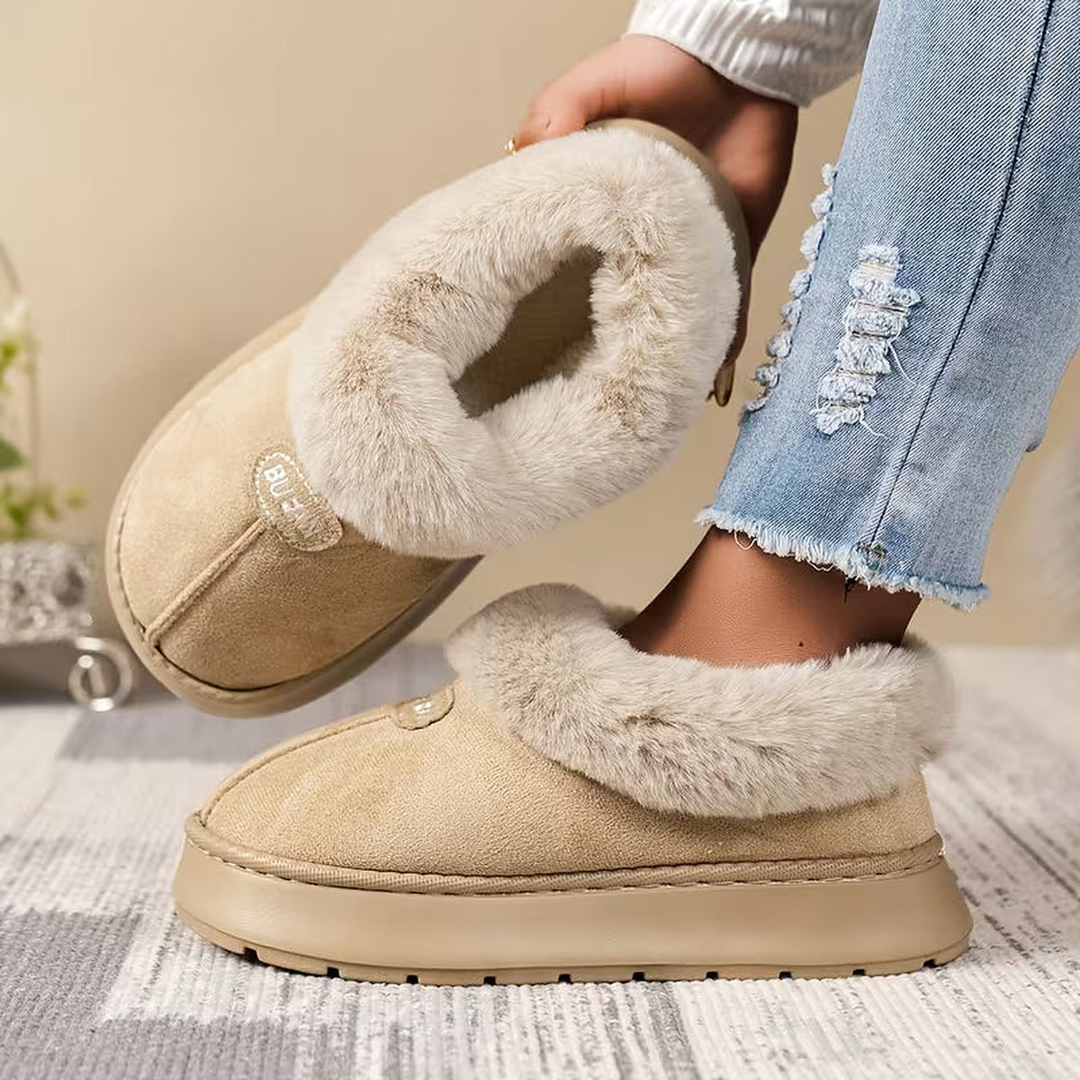 Women's Faux Fur Cuff Winter Slipper Boots