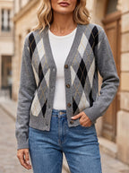 Women's Argyle Button Through Cardigan