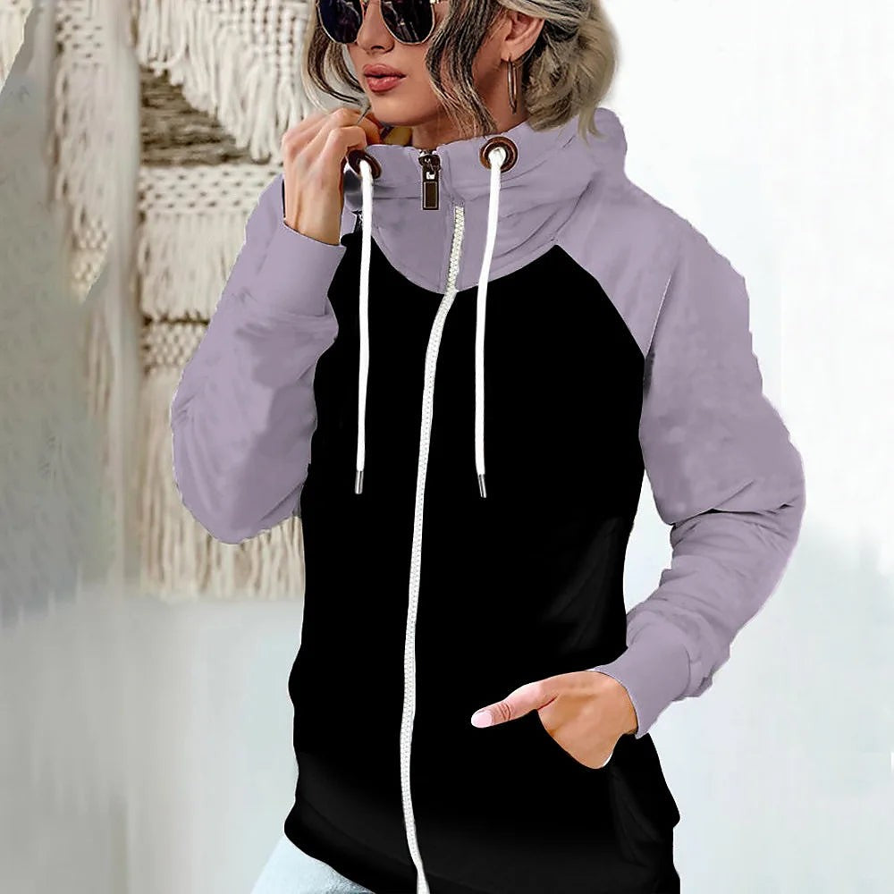 Women's Contrast Raglan Sleeve Zip Through Hoodie