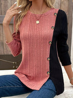 Women's Ribbed Colour Block Button Top