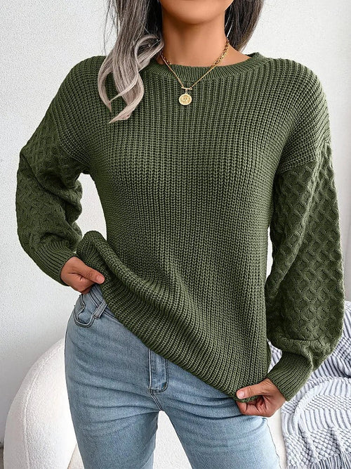 Women's Balloon Sleeve Diamond Textured Knit Jumper