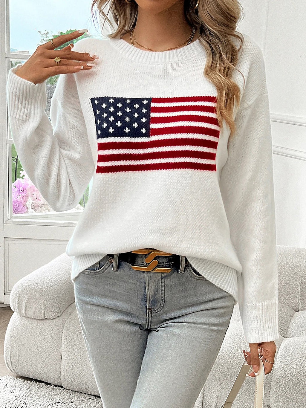 Women's Intarsia Flag Motif Relaxed Knit Jumper