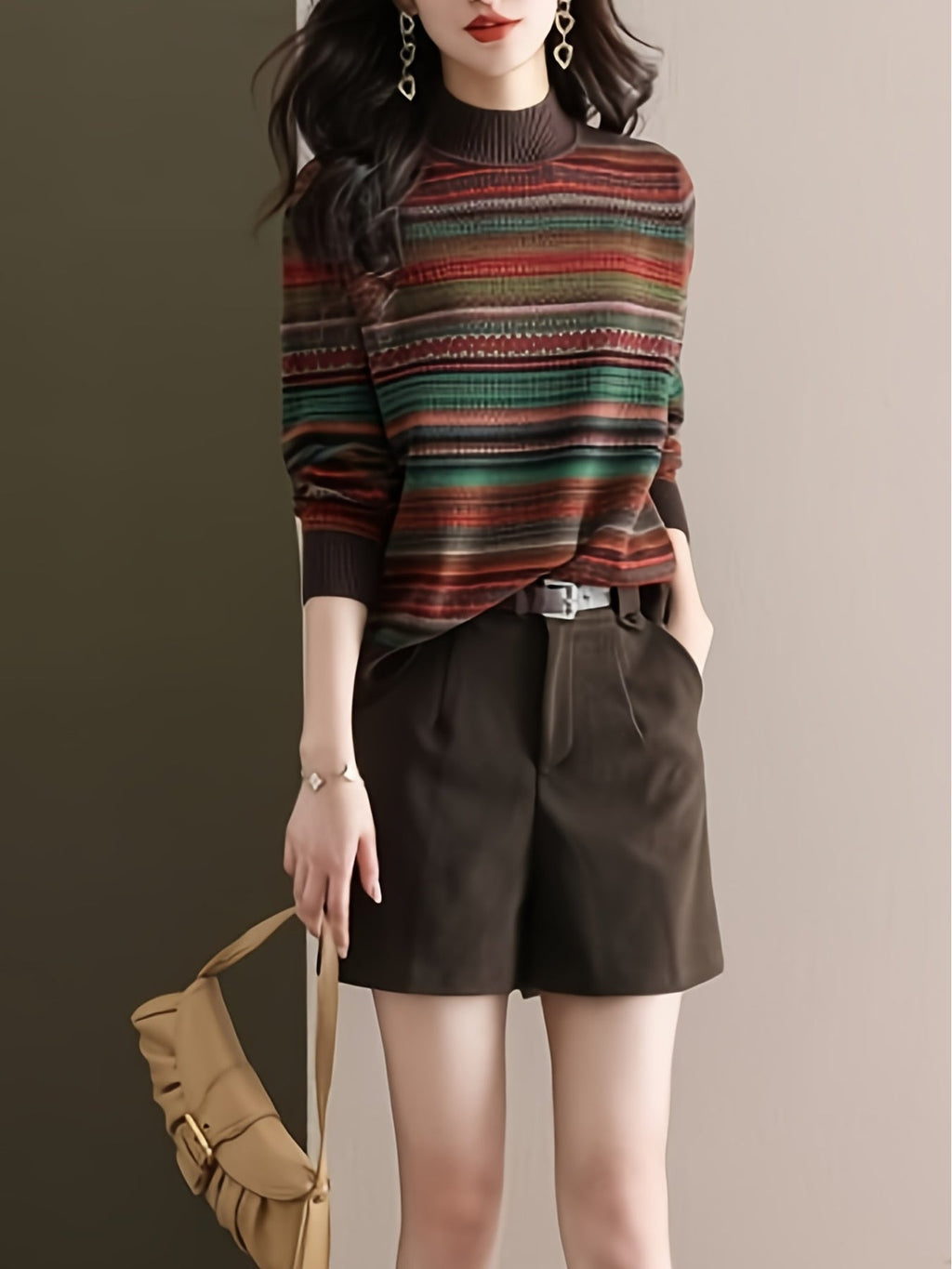 Women's Half Roll Neck Patterned Jumper