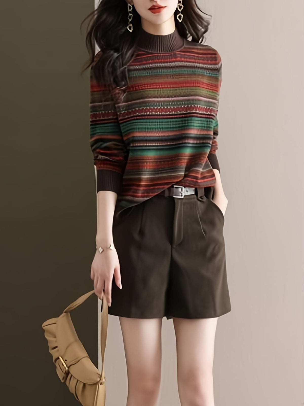 Women's Half Roll Neck Patterned Jumper