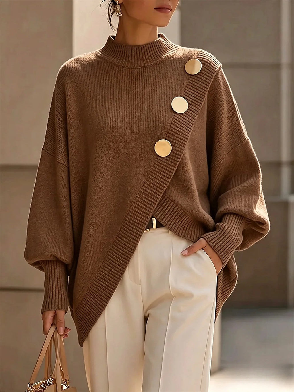 Women's Mock Neck Asymmetric Hem Knit Jumper