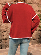Women's Two Tone V Neck Knit Jumper