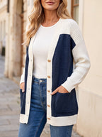 Women's Longline Colour Block Button Cardigan